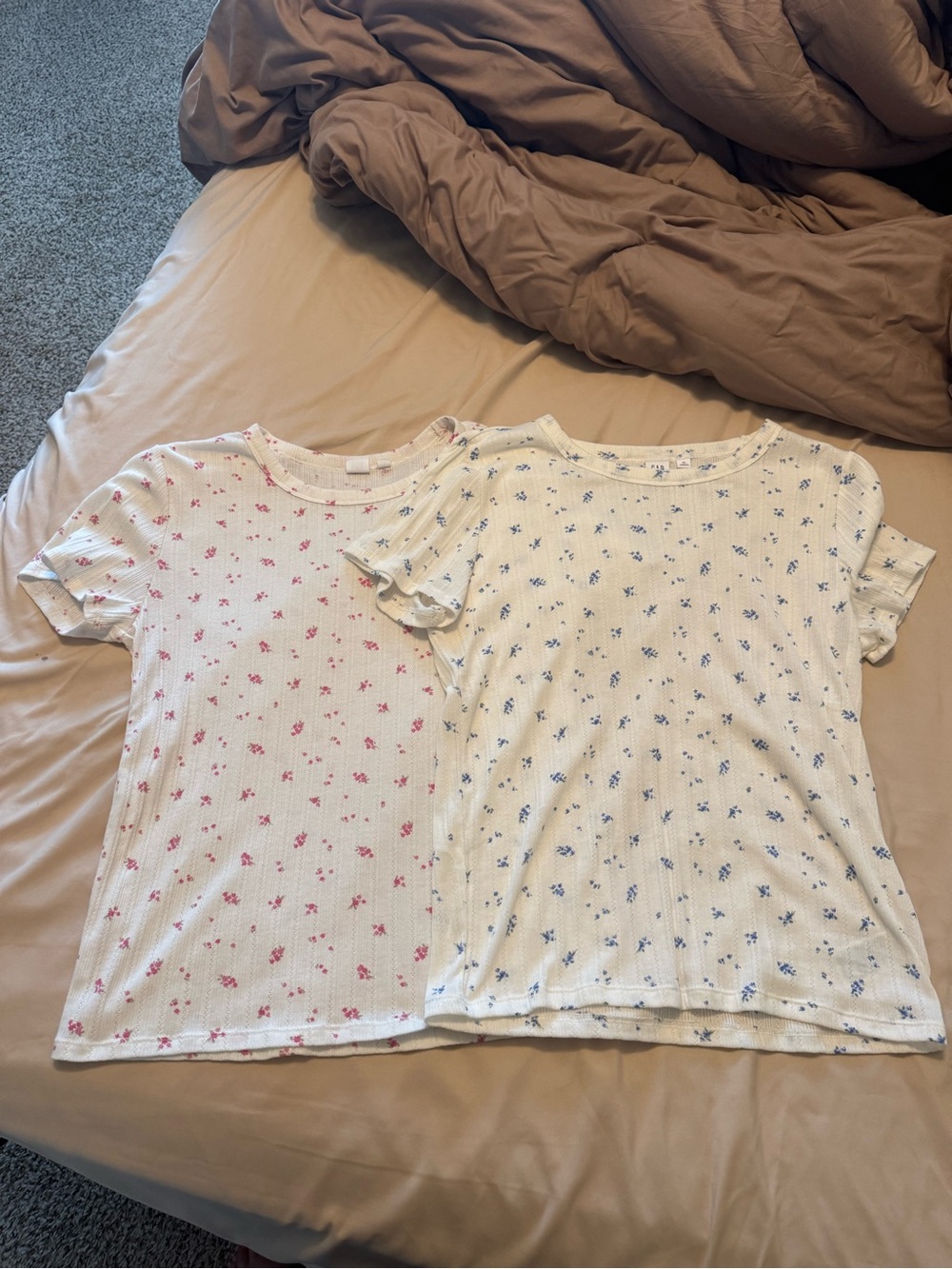 GAP Girls' Floral Ribbed Short-Sleeve Tees - Pink & Blue